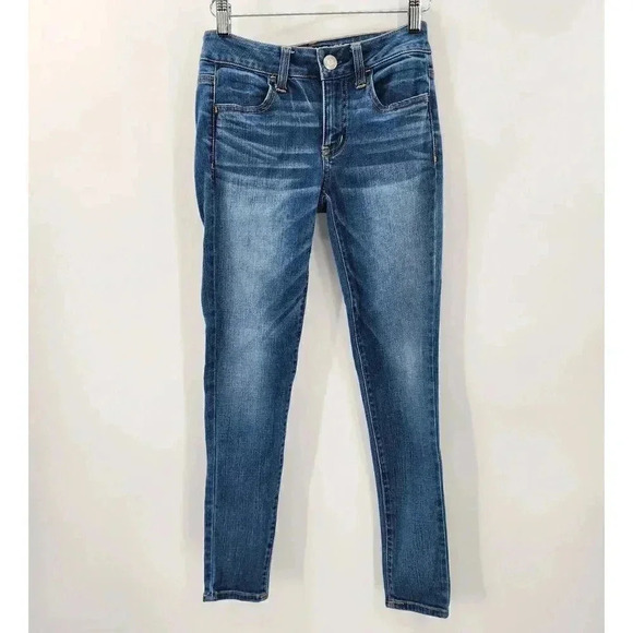 American Eagle Outfitters Super Stretch Blue Jeans Girls Junior Jegging Size 0 - Picture 1 of 5